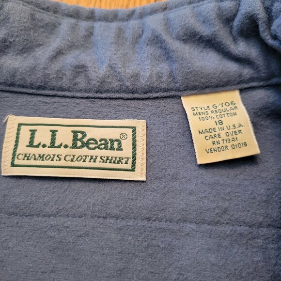 LL Bean 18 Regular Chamois Cloth Shirt Blue Long Sleeve Button Down Cotton USA - Picture 3 of 4